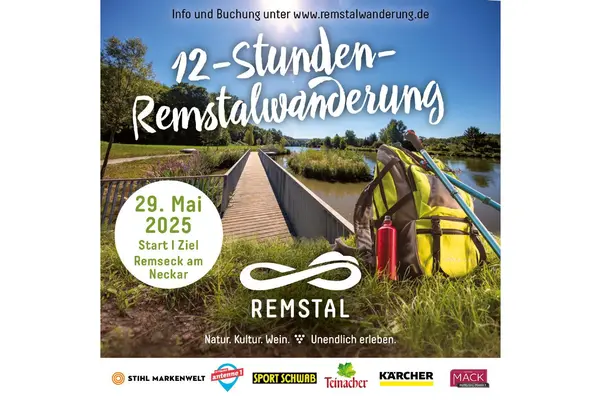 Plakat zur 12-Stunden-Remstalwanderung 2025 inkl. Sponsoren